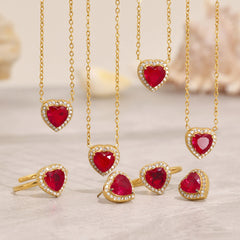 18K Gold-Plated Red Heart Cubic Zirconia Jewelry