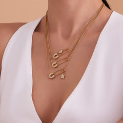 18K Gold-Plated Cubic Zirconia Safety Pin Necklace