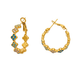 Multicolor Cubic Zirconia Clover Hoop Earrings