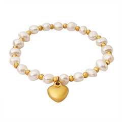 Freshwater Pearl Heart Charm Stretch Bracelet