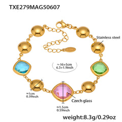 18K Gold-Plated Faceted Glass Link Bracelet