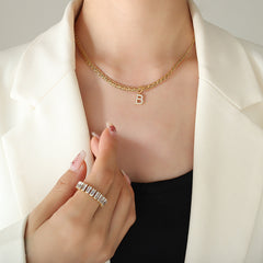Cubic Zirconia Initial Letter Chain Necklace