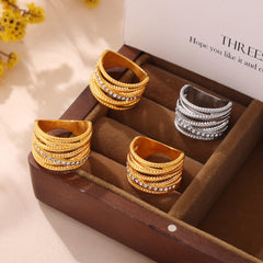 Silver-Tone Sparkling Layered Ring