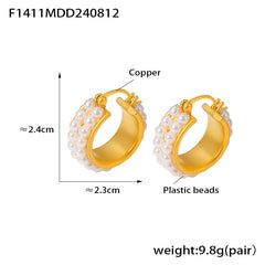 Gold-Tone Double Row Beaded Hoop Earrings