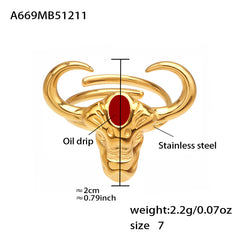 18K Gold-Plated Bull Head Open Ring