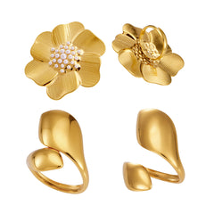 18K Gold-Plated Flower and Sculptural Ring Designs