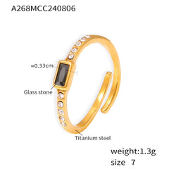 18K Gold-Plated Square Glass Open Ring