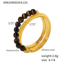 18K Gold-Plated Natural Stone Bead Double-Band Ring