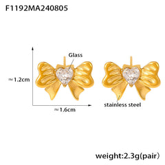 Bow Glass-Accent Stainless Steel Stud Earrings