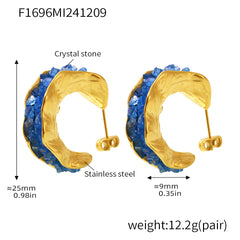 Colorful Crystal-Accent Textured Open Hoop Earrings