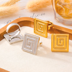 18K Gold-Plated Square Spiral Earrings or Ring