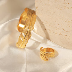 Feather Open Cuff and Ring Jewelry