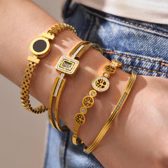 18K Gold-Plated Cubic Zirconia Clasp Bangle Bracelets