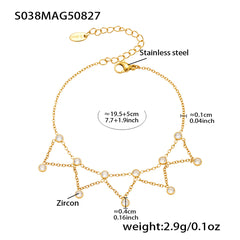 Layered Chain & Stone Charm Anklets