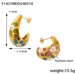 Floral Enamel Rounded Hoop Earrings