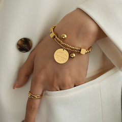 18K Gold-Plated Lettered Coin Bracelet