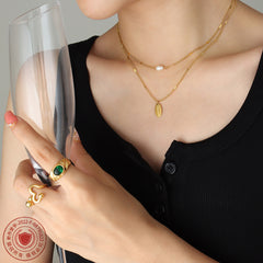Freshwater Pearl & Oval Tag Layered Necklace