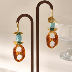 Gold-Tone Resin Oval Link Drop Earrings