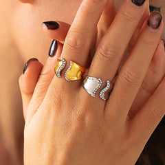 Wavy Sparkling Open Ring - Non-Adjustable