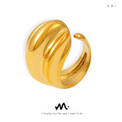 18K Gold-Plated Ribbed Sculptural Open Ring