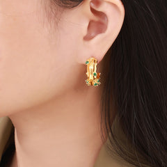 18K Gold-Plated Green Glass C-Hoop Earrings