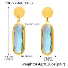 Gold-Tone Oval Glass Drop Earrings