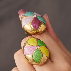Colorful Enamel Sculptural Statement Rings