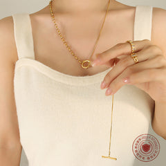 18K Gold-Plated Toggle Lariat Long Necklace