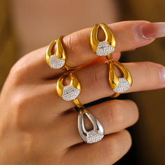 18K Gold-Plated Sparkling Sculptural Open Ring