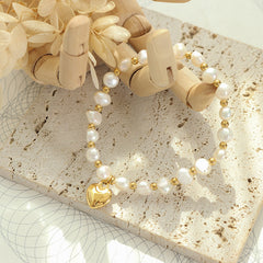 Freshwater Pearl Heart Charm Stretch Bracelet