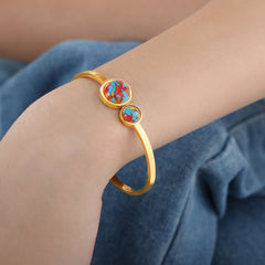 Stone and Shell-Inlay Open Cuff Bracelet