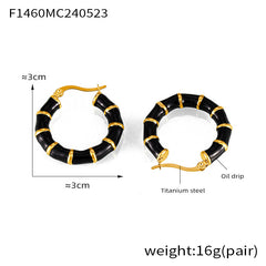 Enamel Bamboo-Style Hoop Earrings
