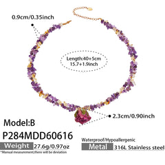 18K Gold-Plated Resin Flower & Crystal Beaded Necklaces