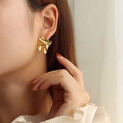 18K Gold-Plated Folded Texture Stud Earrings