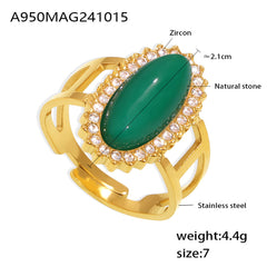18K Gold-Plated Natural Stone Oval Ring