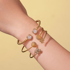 18K Gold-Plated Clover and Cubic Zirconia Open Cuffs