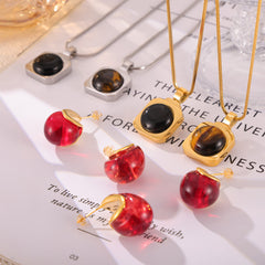 Tiger Eye or Black Agate Necklace or Earrings