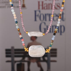 18K Gold-Plated Natural Stone Beaded Necklace