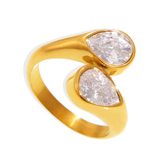 18K Gold-Plated Twin Teardrop Cubic Zirconia Ring
