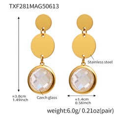 Gold-Tone Round Glass Triple Drop Earrings