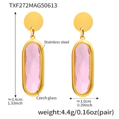 Gold-Tone Oval Glass Drop Earrings