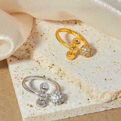 Polished Ball and Sparkling Sphere Open Ring