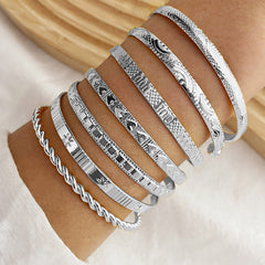 7-Piece Adjustable Textured Cuff Stack