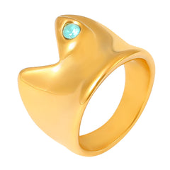Aqua Glass Sculptural Concave Ring