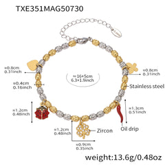 Cubic Zirconia Ladybug and Floral Charm Jewelry