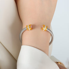 Colored Cubic Zirconia Cable Cuff Bracelet