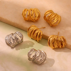 Wrapped Multi-Loop Stainless Steel Hoop Earrings