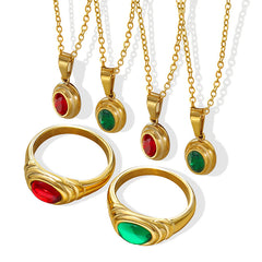 Faceted Red or Green Stone Necklace or Ring