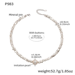 Imitation Pearl Textured Chain Necklace