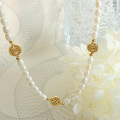 18K Gold-Plated Freshwater Pearl Symbol Charm Necklace